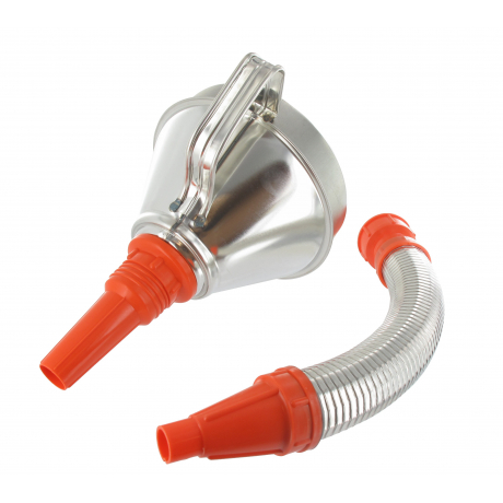 EMBUDO METALICO CON ASA, FILTRO, BOQUILLA FLEXIBLE